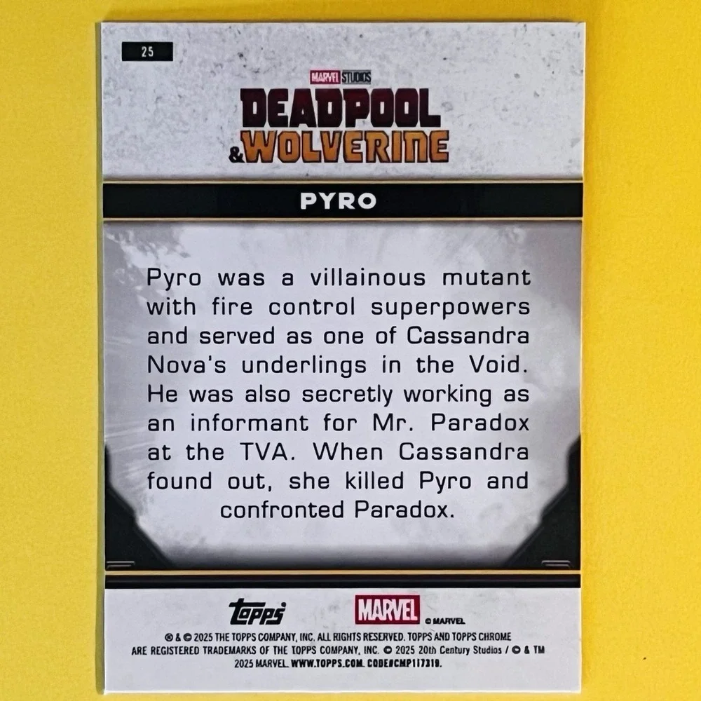 2025‎ Topps Chrome Deadpool & Wolverine #25 Pyro Base Marvel